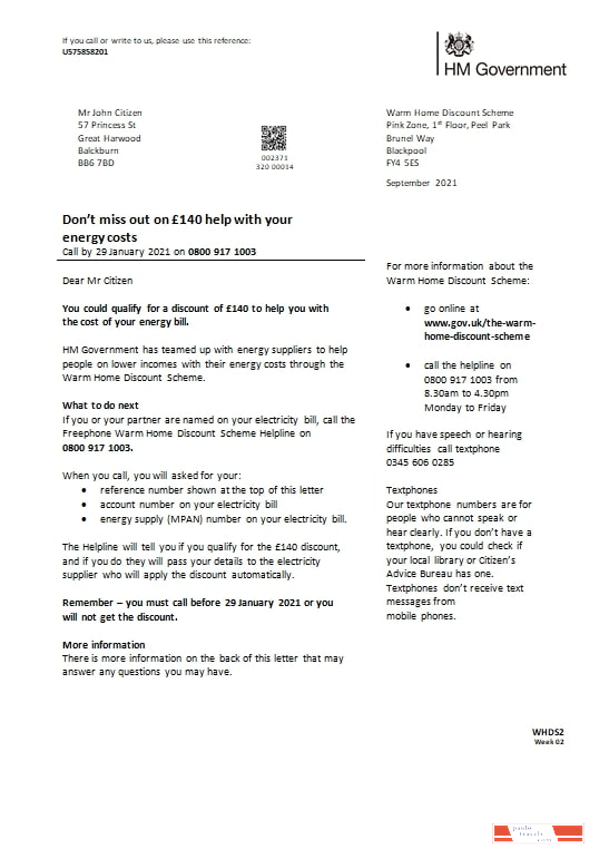 United Kingdom HM Government Warm Home Energy utility bill template in Word and PDF format